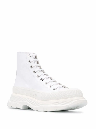 Shop Alexander Mcqueen Men's White Cotton Ankle Boots