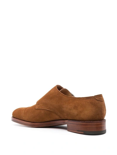 Shop John Lobb Men's Brown Suede Monk Strap Shoes