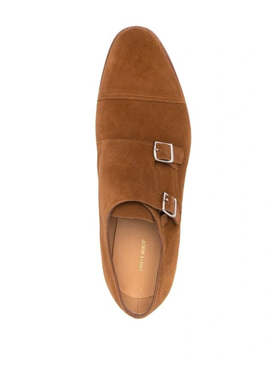 Shop John Lobb Men's Brown Suede Monk Strap Shoes