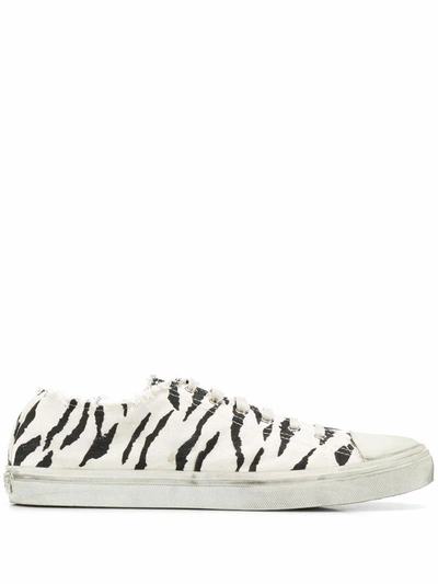 Shop Saint Laurent Men's White Cotton Sneakers