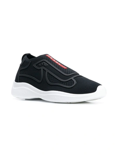 Shop Prada Men's Black Polyester Slip On Sneakers