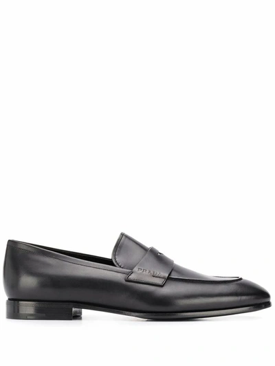 Shop Prada Men's Black Leather Loafers