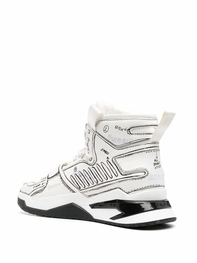 Shop Balmain Men's White Leather Hi Top Sneakers