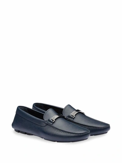 Shop Prada Men's Blue Leather Loafers