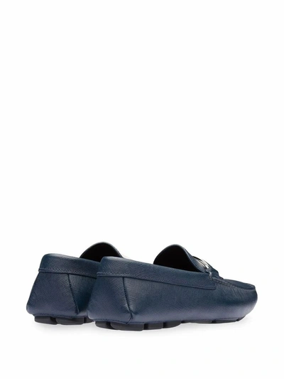 Shop Prada Men's Blue Leather Loafers