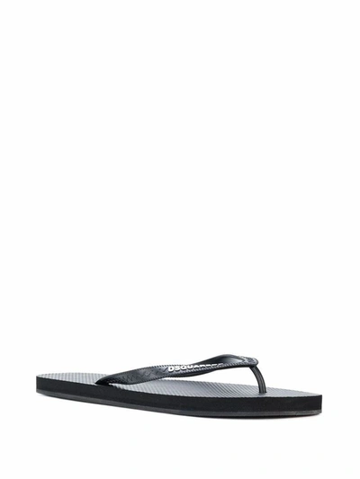 Dsquared2 Black Icon Splash Flip Flops In Black