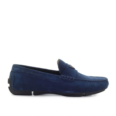 Shop Emporio Armani Men's Blue Suede Loafers