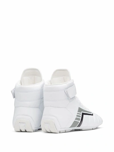 Shop Prada Men's White Leather Hi Top Sneakers