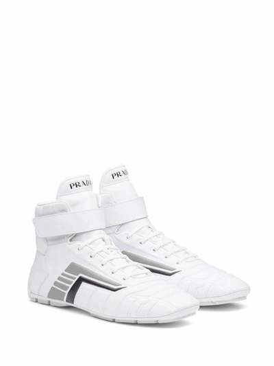Shop Prada Men's White Leather Hi Top Sneakers