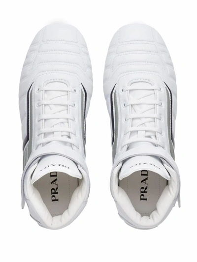 Shop Prada Men's White Leather Hi Top Sneakers