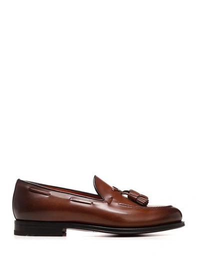 Shop Santoni Men's Brown Leather Loafers