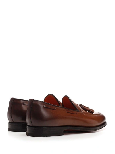Shop Santoni Men's Brown Leather Loafers