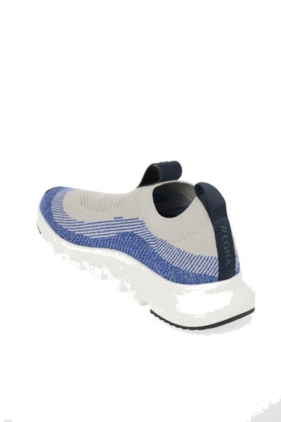 Shop Ermenegildo Zegna Men's Blue Polyester Sneakers