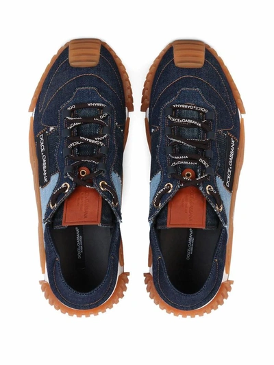 Shop Dolce E Gabbana Men's Blue Cotton Sneakers