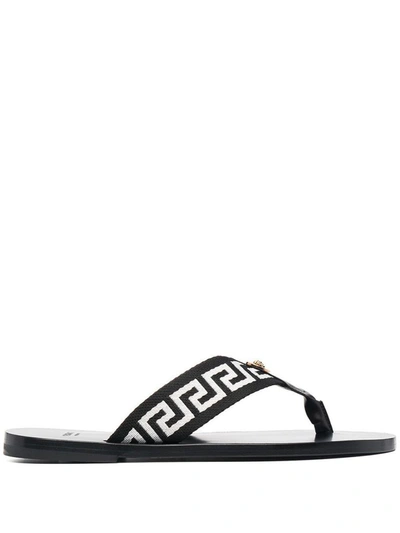 Shop Versace Men's Black Leather Flip Flops