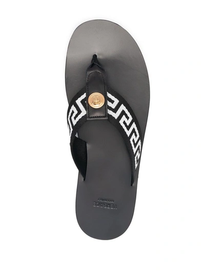 Shop Versace Men's Black Leather Flip Flops