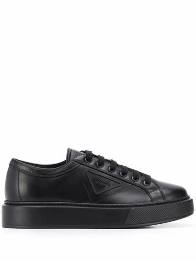 Shop Prada Men's Black Leather Sneakers