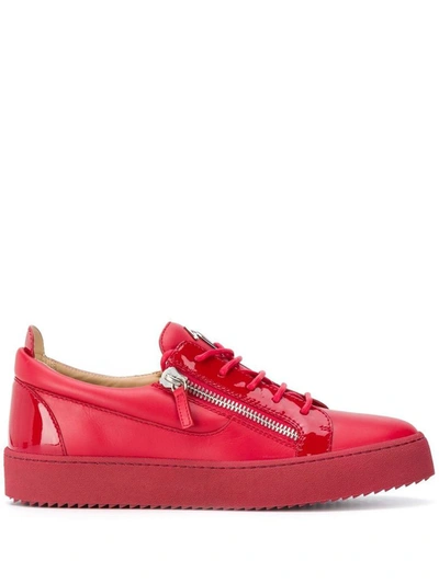 Shop Giuseppe Zanotti Design Men's Red Leather Sneakers