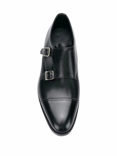 Shop John Lobb Men's Black Leather Monk Strap Shoes