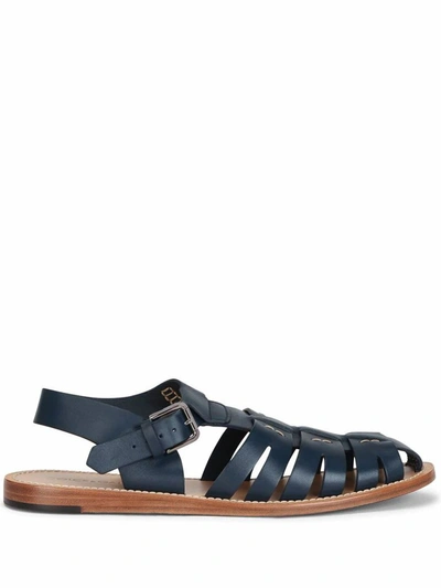 Shop Dolce E Gabbana Men's Blue Leather Sandals