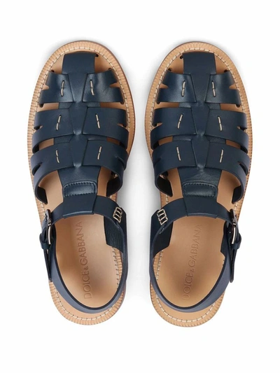 Shop Dolce E Gabbana Men's Blue Leather Sandals