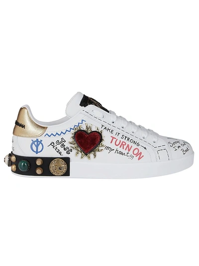 Shop Dolce E Gabbana Men's White Leather Sneakers