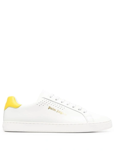 Shop Palm Angels Men's White Leather Sneakers