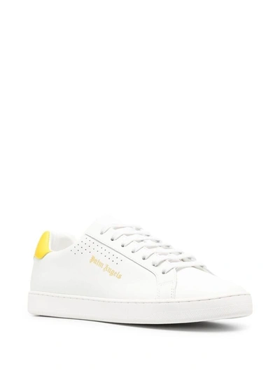 Shop Palm Angels Men's White Leather Sneakers