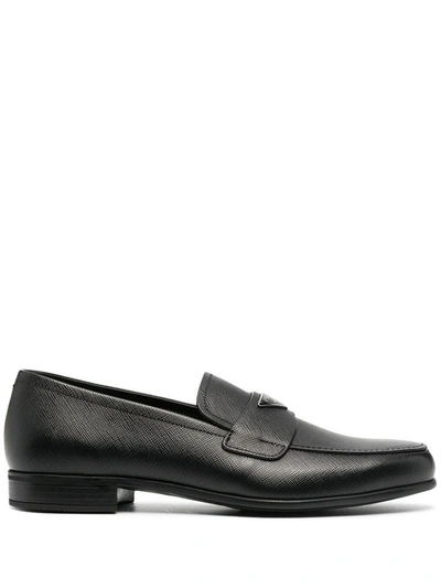 Shop Prada Men's Black Leather Loafers