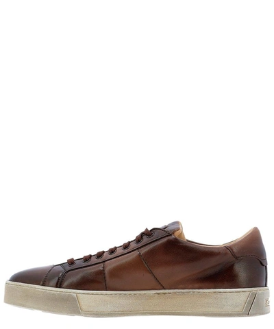 Shop Santoni Men's Brown Leather Sneakers