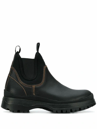 Shop Prada Men's Black Leather Ankle Boots