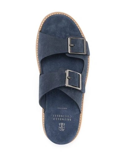 Shop Brunello Cucinelli Men's Blue Leather Sandals