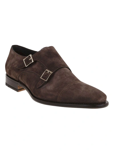 Shop Santoni Men's Brown Suede Monk Strap Shoes