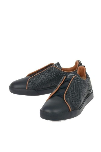 Shop Ermenegildo Zegna Men's Black Leather Sneakers