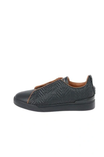 Shop Ermenegildo Zegna Men's Black Leather Sneakers