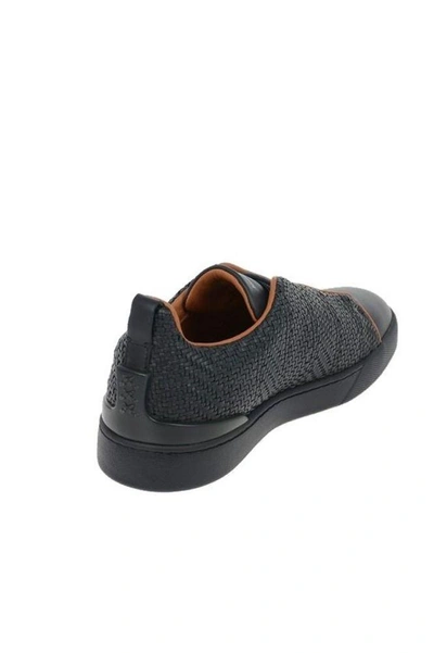 Shop Ermenegildo Zegna Men's Black Leather Sneakers