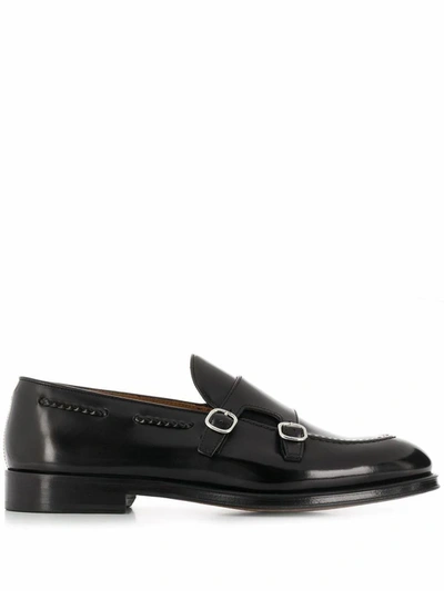 Shop Doucal's Men's Black Leather Monk Strap Shoes