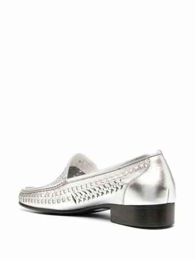 Shop Saint Laurent Men's Silver Leather Loafers