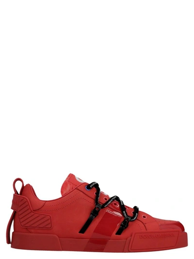 Shop Dolce E Gabbana Men's Red Leather Sneakers