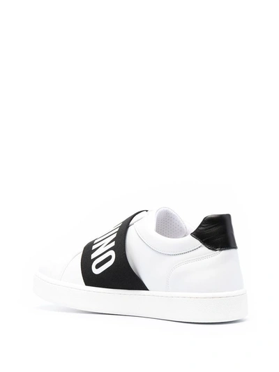 Shop Moschino Men's White Leather Slip On Sneakers
