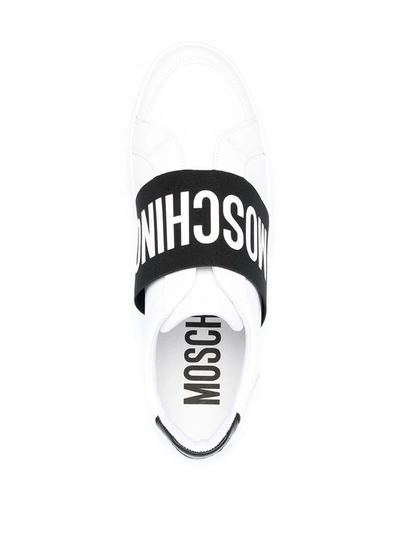 Shop Moschino Men's White Leather Slip On Sneakers