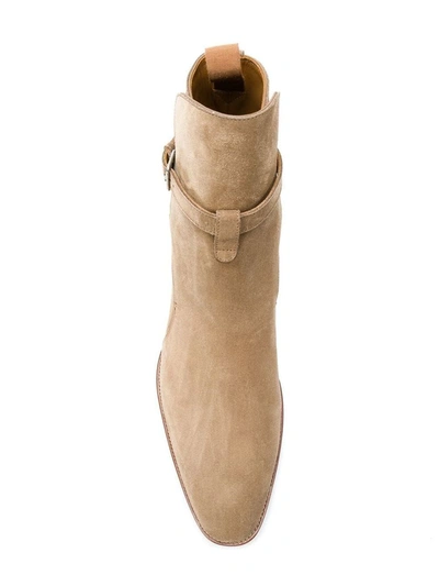 Shop Saint Laurent Men's Beige Suede Ankle Boots
