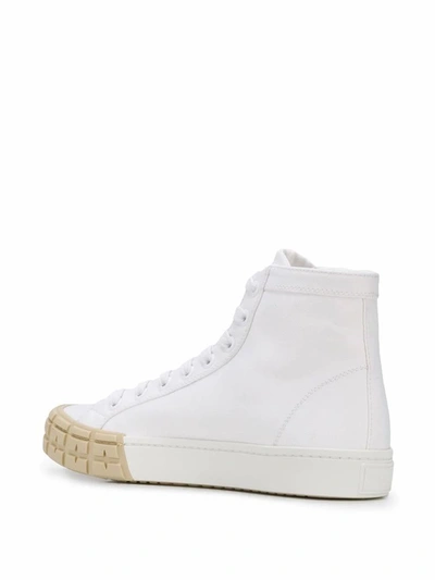 Shop Prada Men's White Cotton Hi Top Sneakers