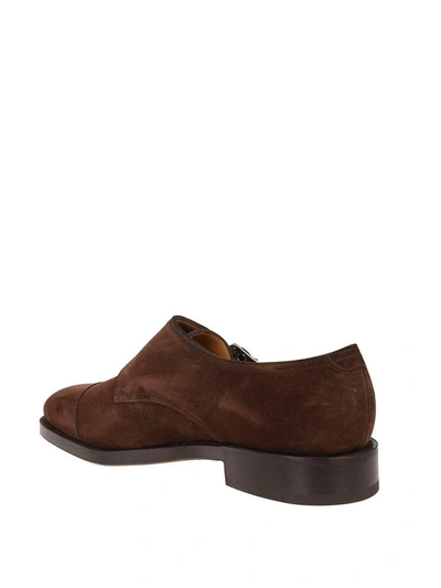 Shop John Lobb Men's Brown Suede Monk Strap Shoes