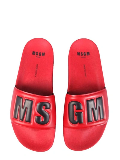 Msgm Logo-print Pool Sliders In Red