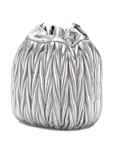 Shop Miu Miu Women's Grey Leather Shoulder Bag In Silver