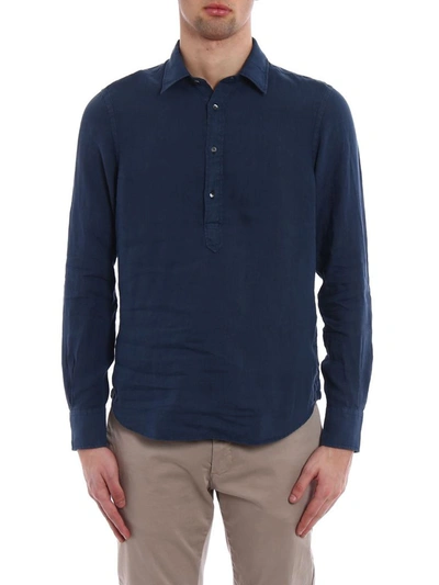 Shop Aspesi Men's Blue Linen Shirt