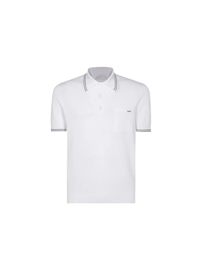 Shop Prada Men's White Cotton Polo Shirt