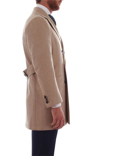 Shop Kiton Men's Beige Wool Coat