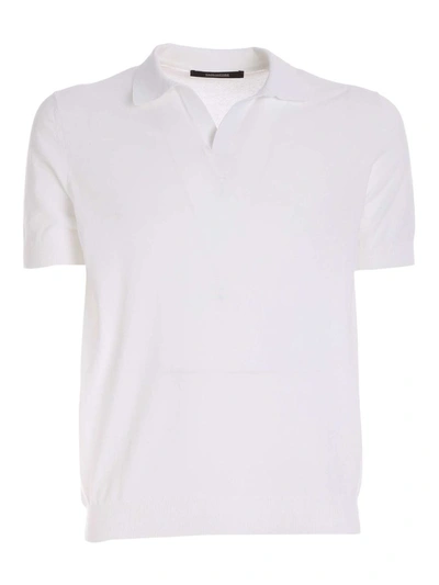 Shop Tagliatore Men's White Cotton Polo Shirt